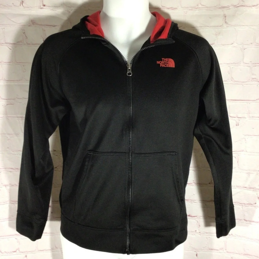 The North Face Black and Red Full Zip Hoodie - Size Large (14-16)